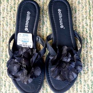 Women’s Black Flower Dollhouse Sandals Size 9
